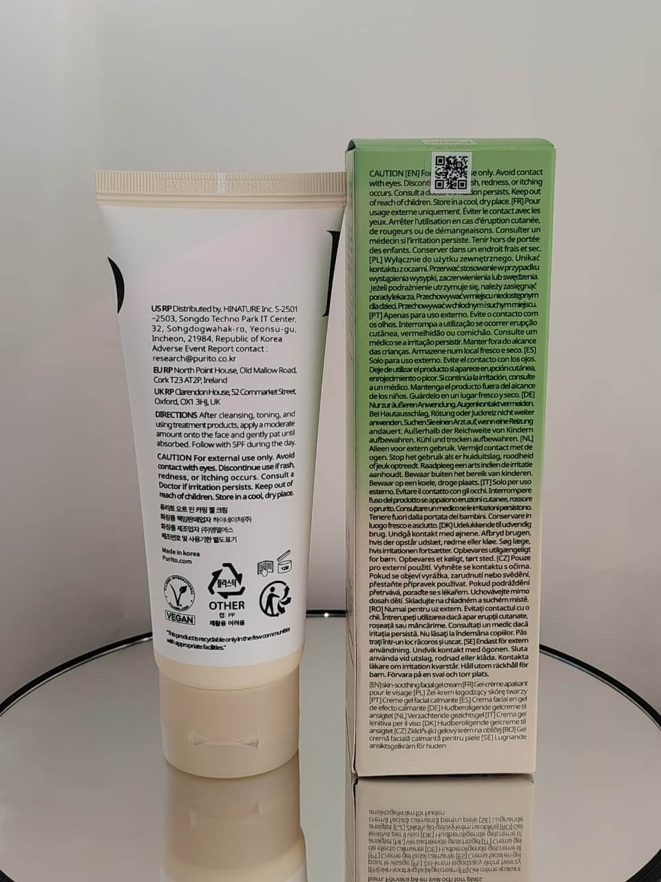 Purito Oat-in Calming Gel Cream back view showing product details and ingredients