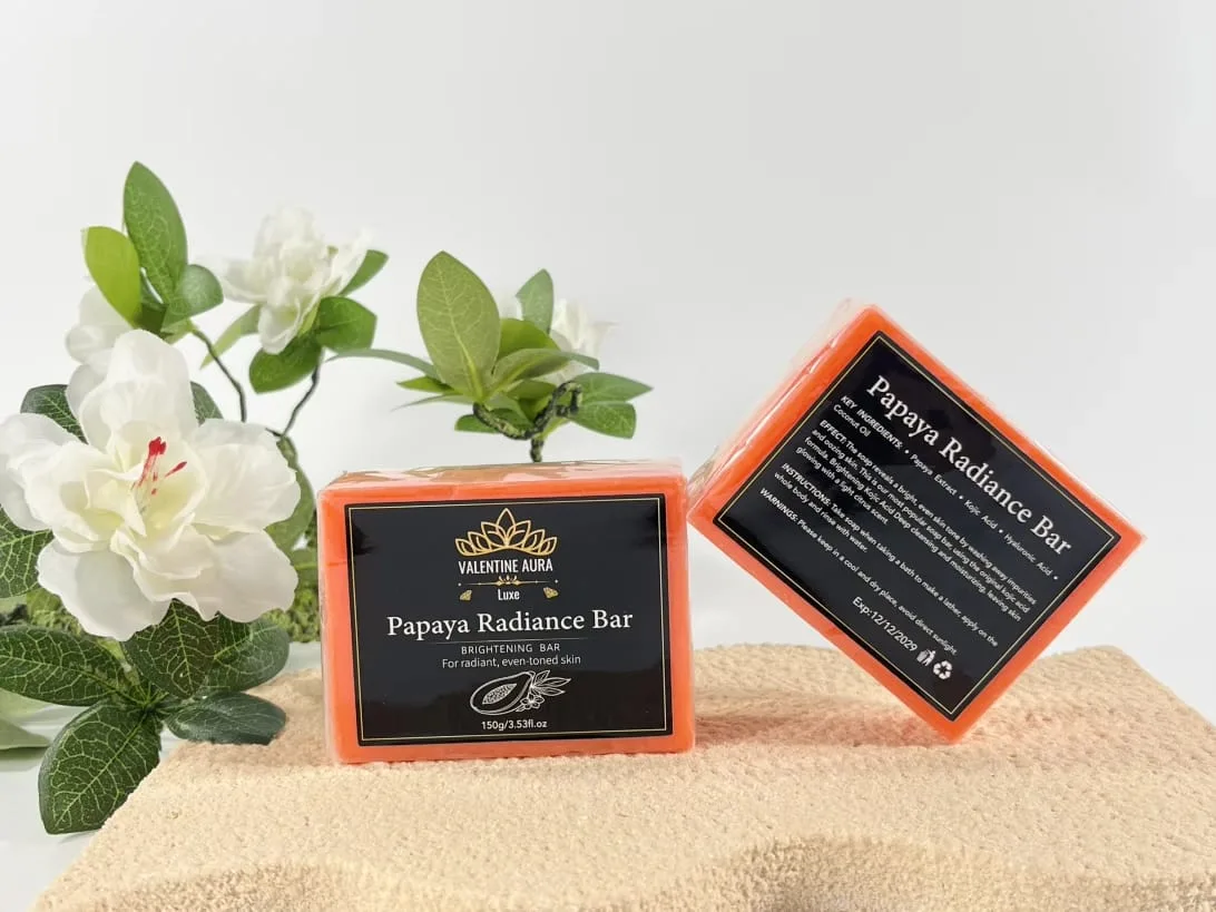 Papaya Radiance Bar Kojic Acid Brightening Soap with papaya extract, coconut oil, and hyaluronic acid for brighter-looking and even-toned skin