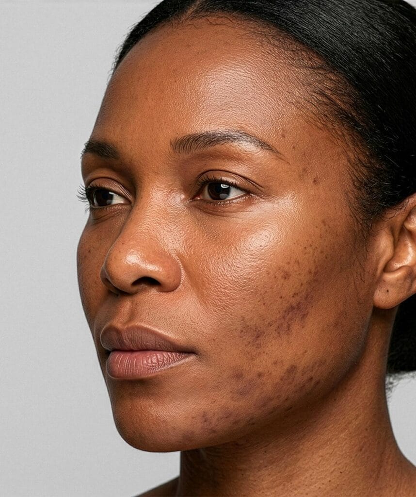 Post-acne dark spots and hyperpigmentation on the face