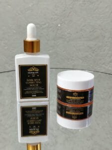 Valentine Aura Luxe Dark Spot Correcting Duo serum and targeted gel for uneven skin tone